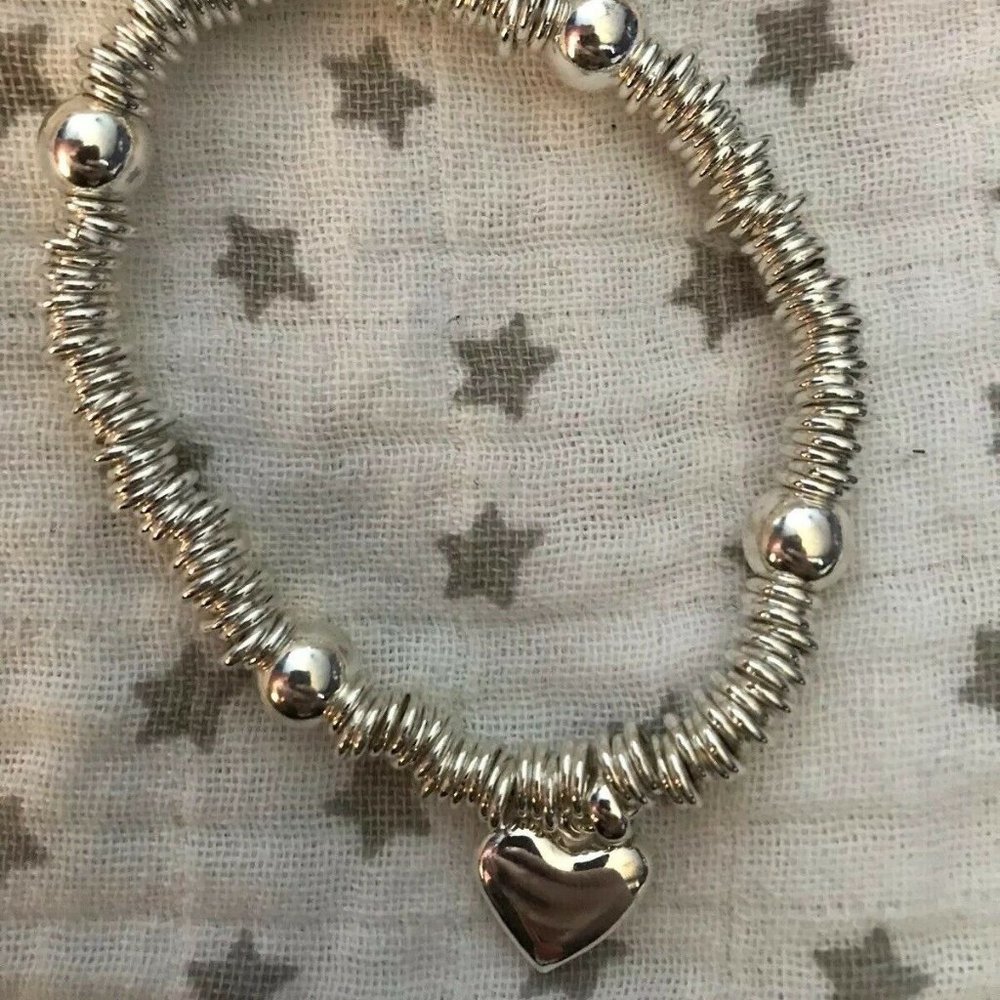 Silver Color Stretchy Heart And Bead Bracelet